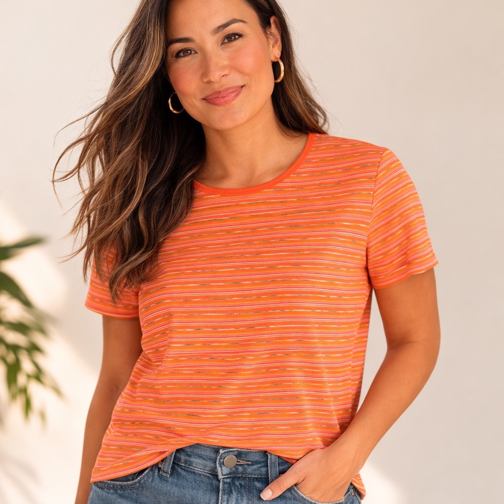 Northern Reflections Orange Multi-Stripe Short Sleeve Tee | XL